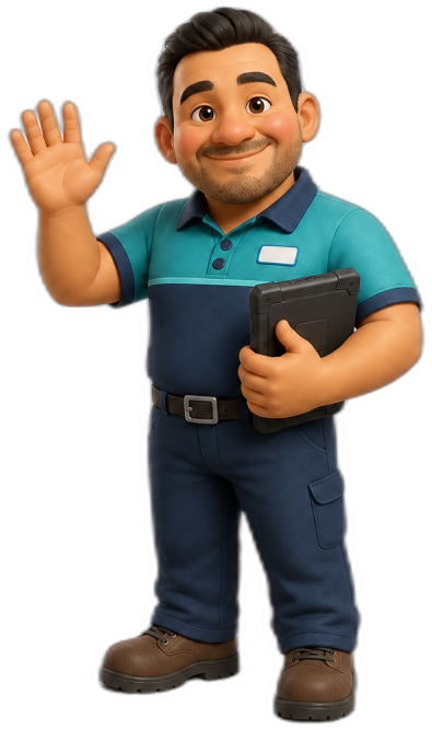 Air Synergy owner Alberto smiling and waving while holding a service tablet, ready to book your visit