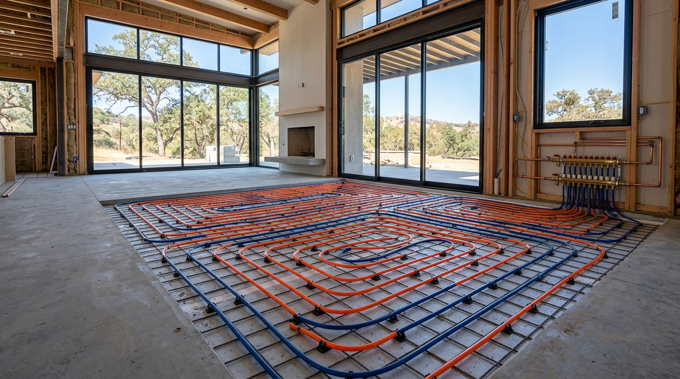 Radiant floor heating manifold serviced by an Air Synergy technician